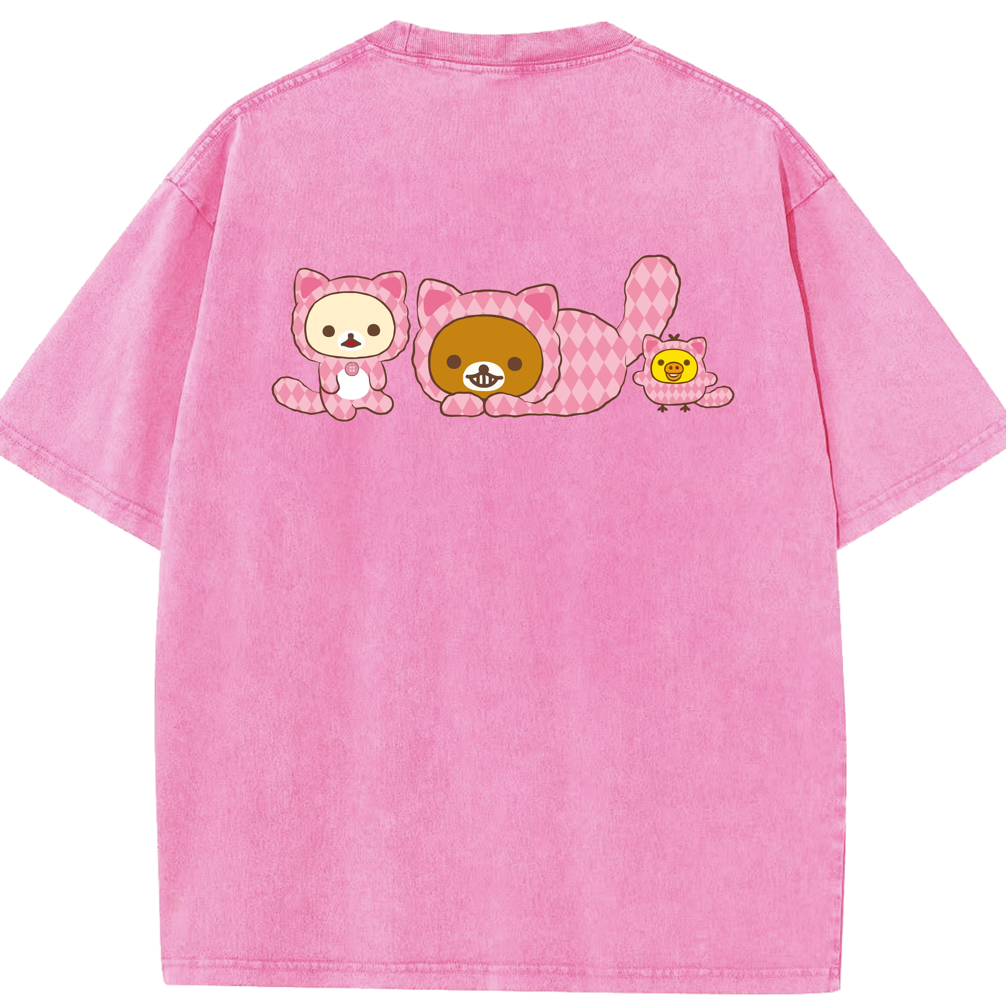 リラックマ リラックマ キイロイトリ Rilakkuma Korilakkuma Kiiroitori 綿100% ヴィンテージ風 半袖Tシャツ（背面プリント）
